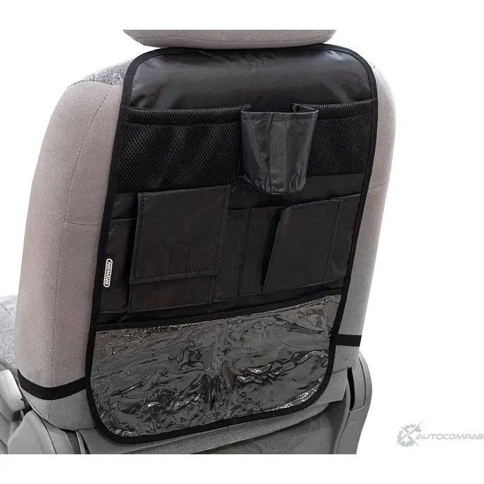 Защита спинки сиденья-органайзер SKYWAY ПВХ 7 карманов Черный S06101002