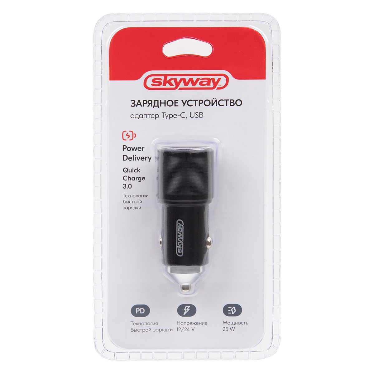 Зарядное устройство (адаптер) 12/24V 25W USBType-C (PD) SKYWAY черный